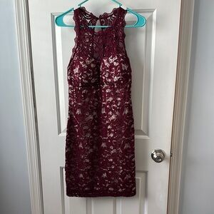 Burgundy Lace Sleeveless Dress